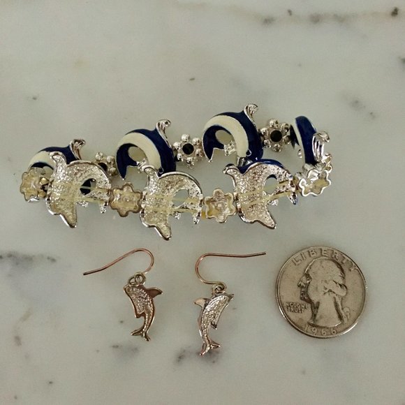 Cute Dolphin Bracelet and Earrings Silver Blue - Picture 6 of 6
